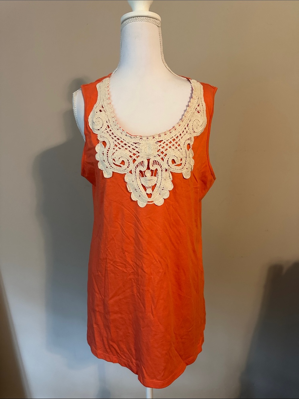 Style & Co. Orange Tank with Cream Crochet Yoke